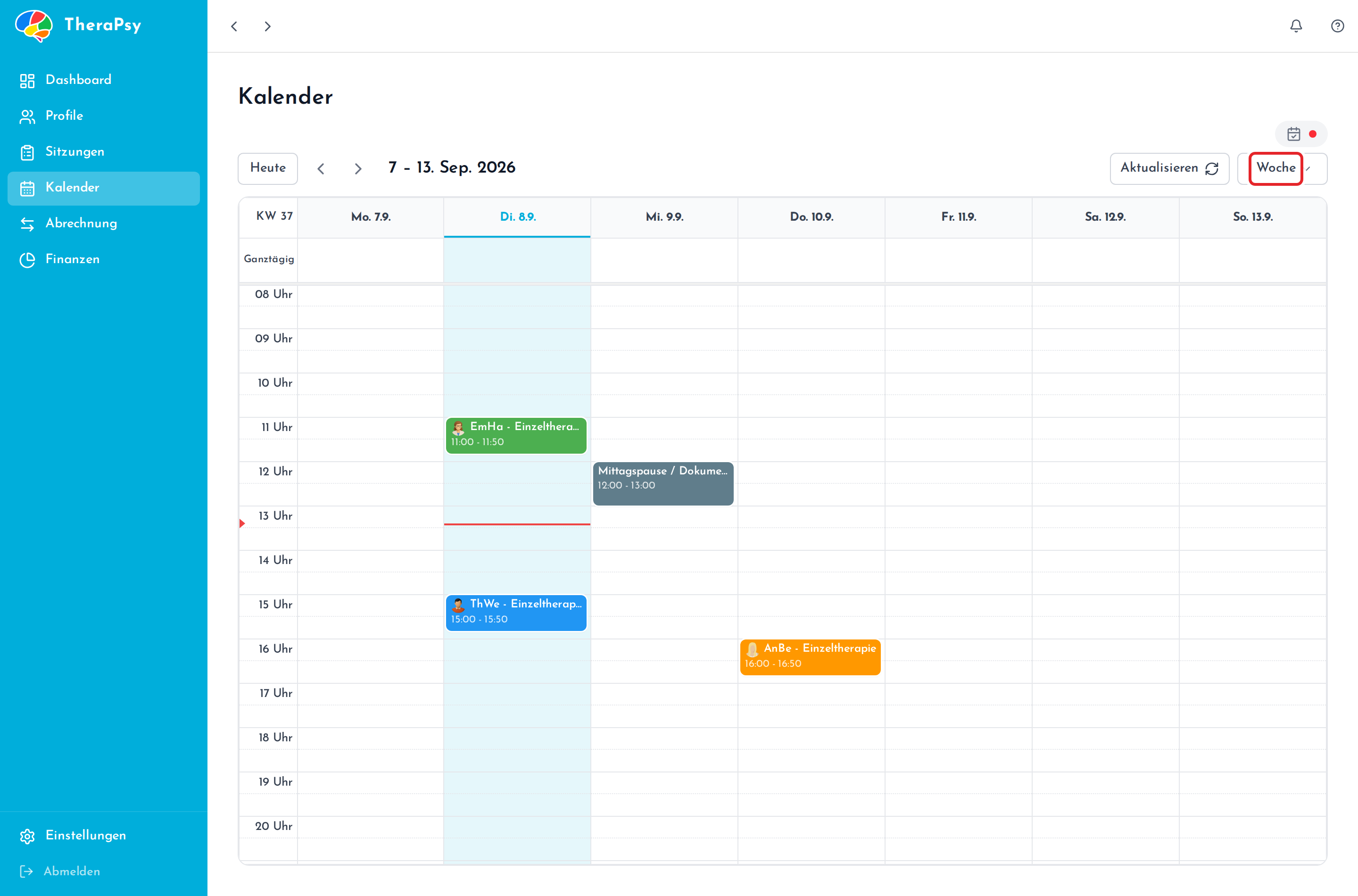 Der Kalender in der Wochenansicht